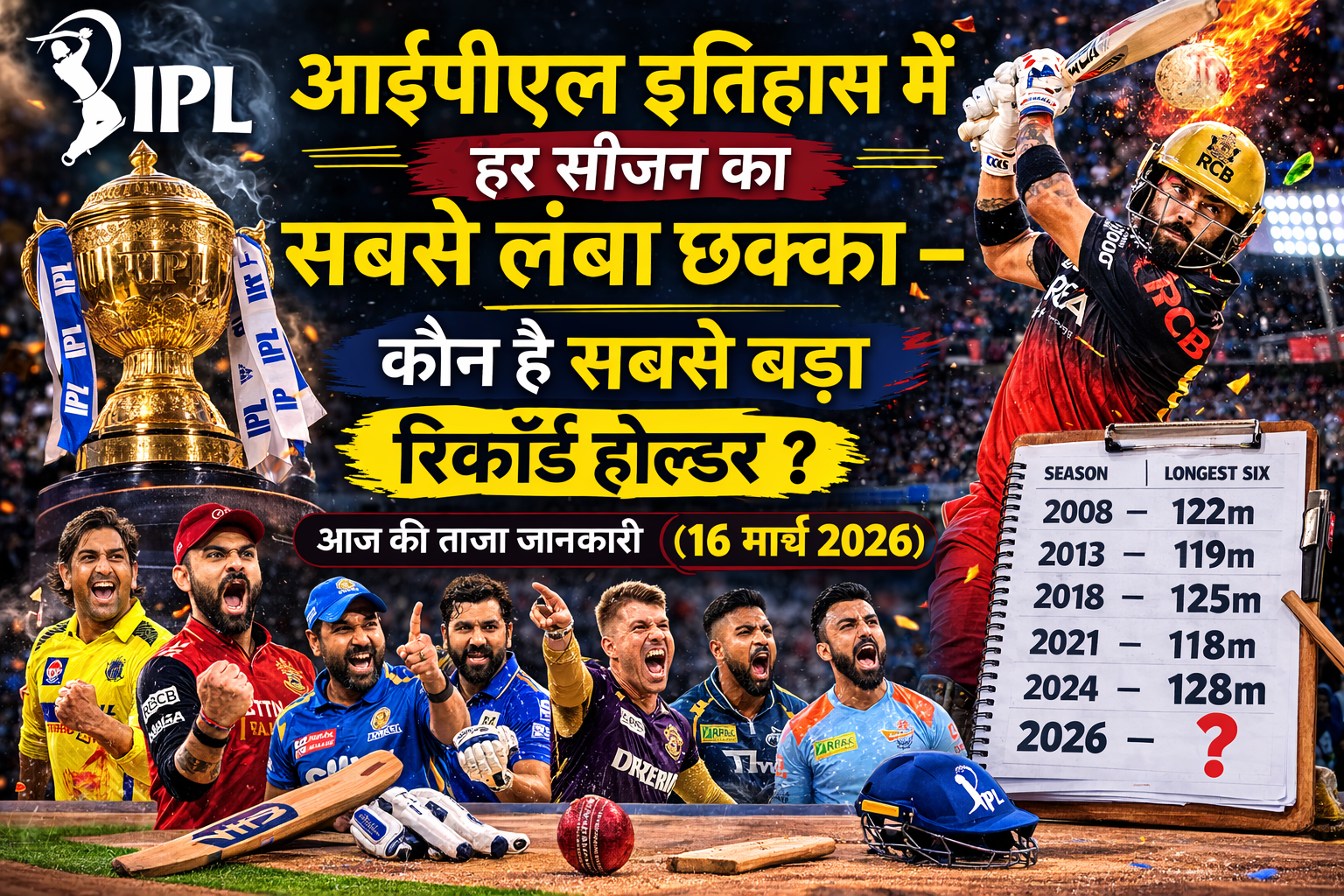 The longest sixes in IPL history per season – who is the record holder? Latest news today (March 16, 2026)
